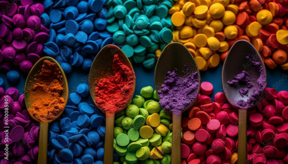 Variety of colorful pills and spices in a large collection generated by AI