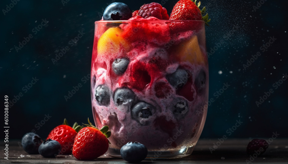 Refreshing summer berry cocktail with juicy blueberry and raspberry garnish generated by AI