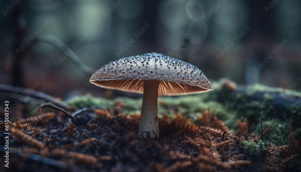 Macro close up of a slimy fly agaric toadstool cap growth generated by AI