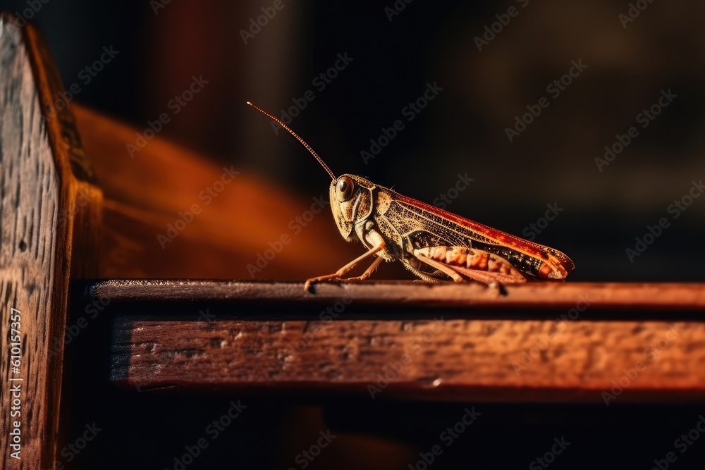 macro shot of an insect on a wooden background Generative AI