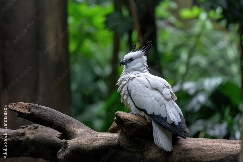 bird perched on a tree branch against a white background Generative AI