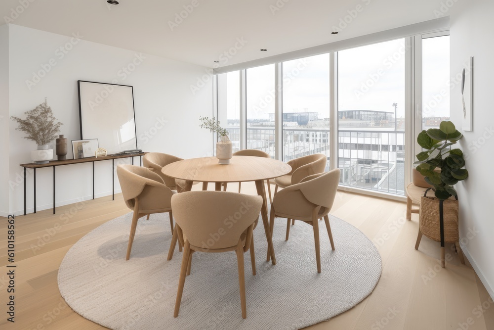 Round Dining Table with Beige Chairs in a Modern Room Generative AI