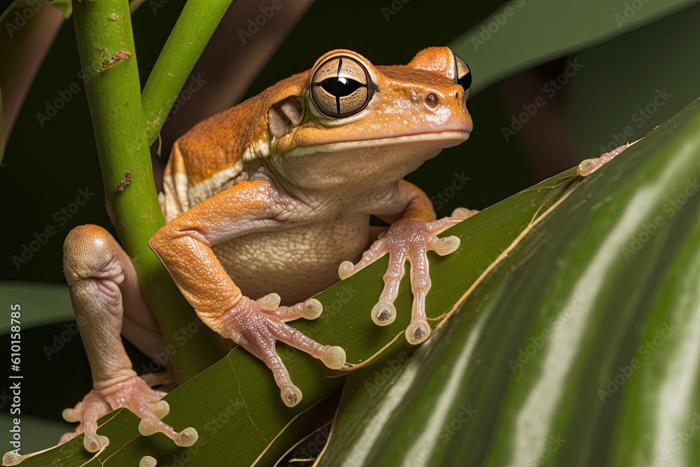 frog perched on a leaf Generative AI