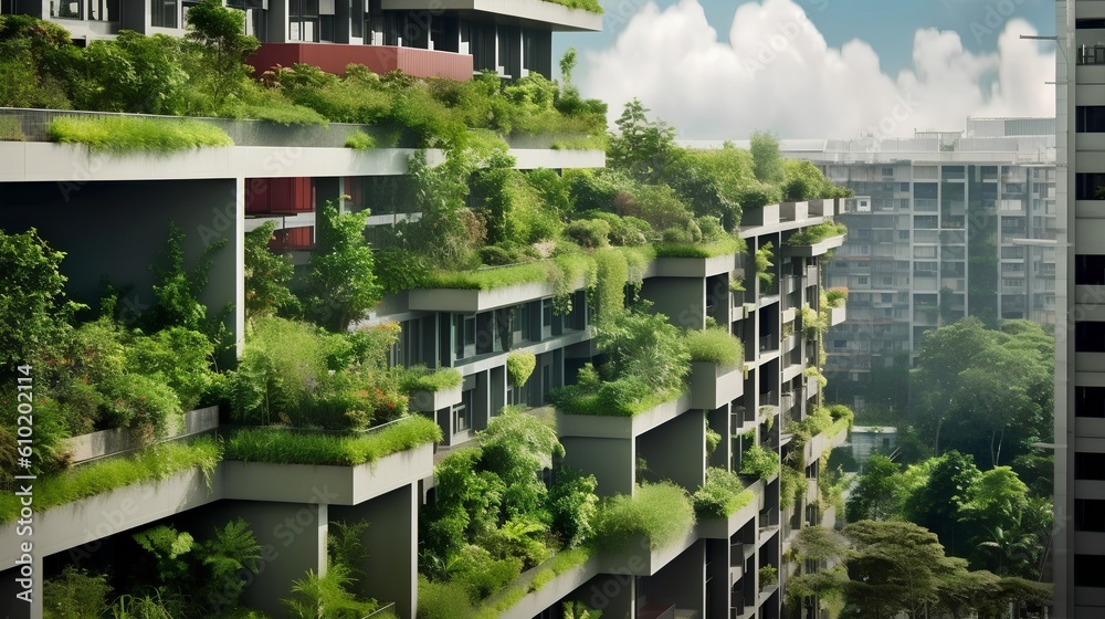 Biophilic urbanism concept, showcasing the integration of natural elements within urban environments