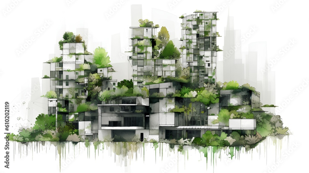 Biophilic urbanism concept, showcasing the integration of natural elements within urban environments