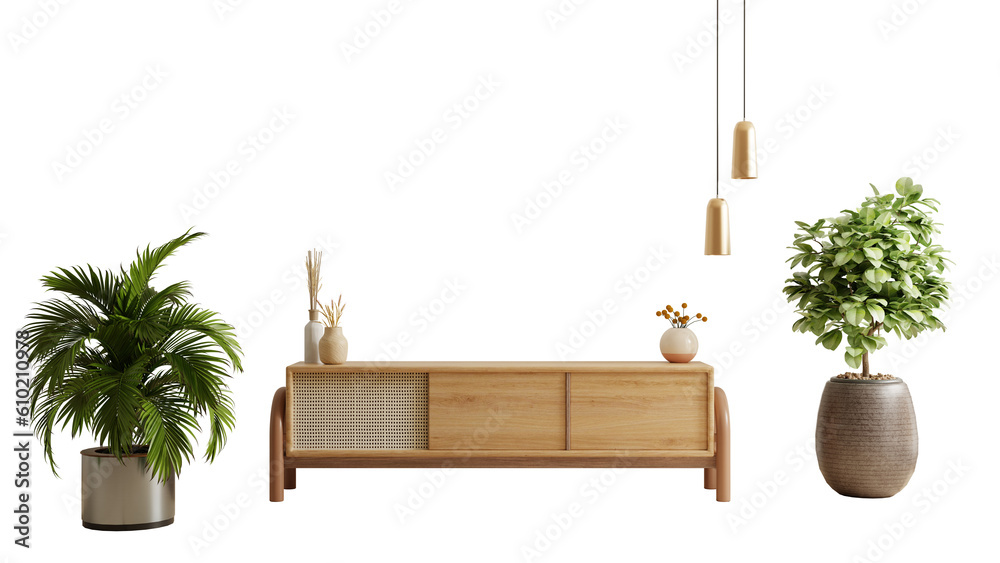 Shelf tv in modern empty room,minimal design isolated on transparent background.3d rendering