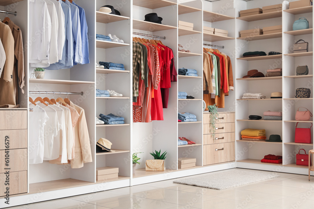 Interior of boutique with stylish clothes and accessories