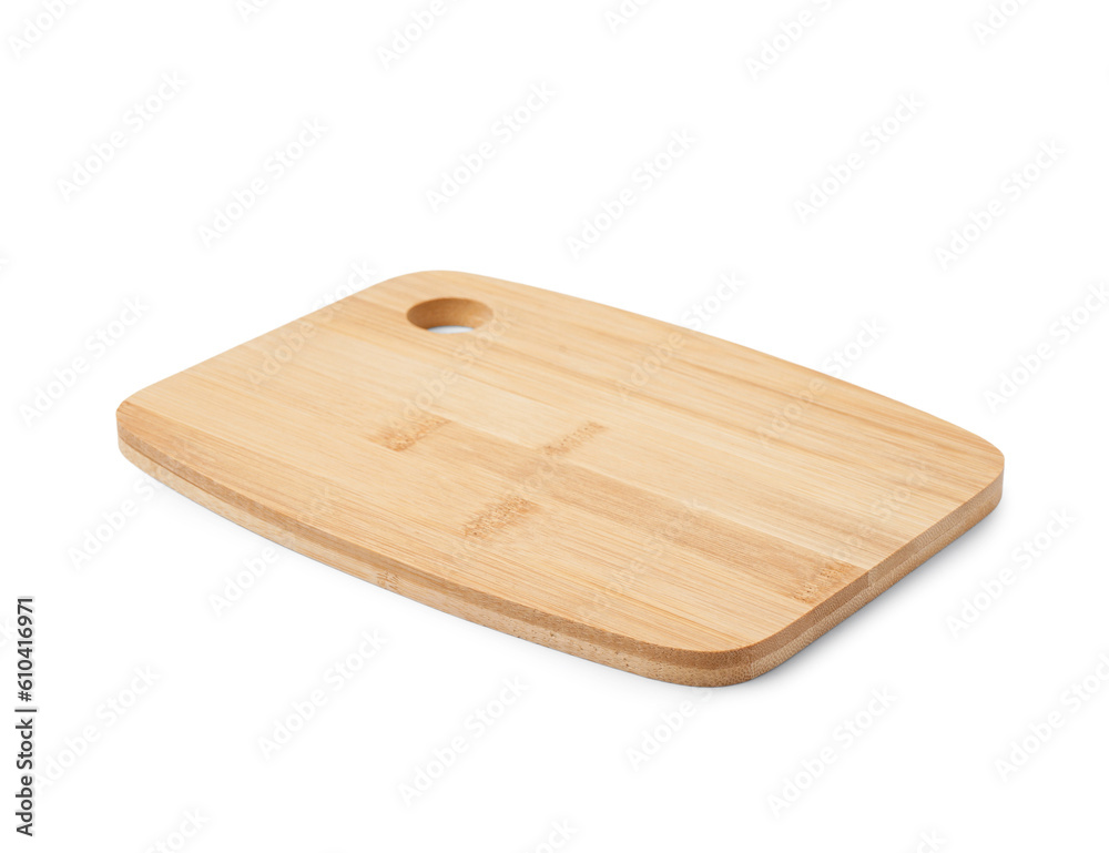 Wooden kitchen cutting board isolated on white background