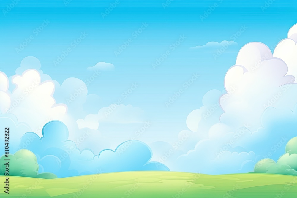 serene countryside with fluffy white clouds in the blue sky Generative AI