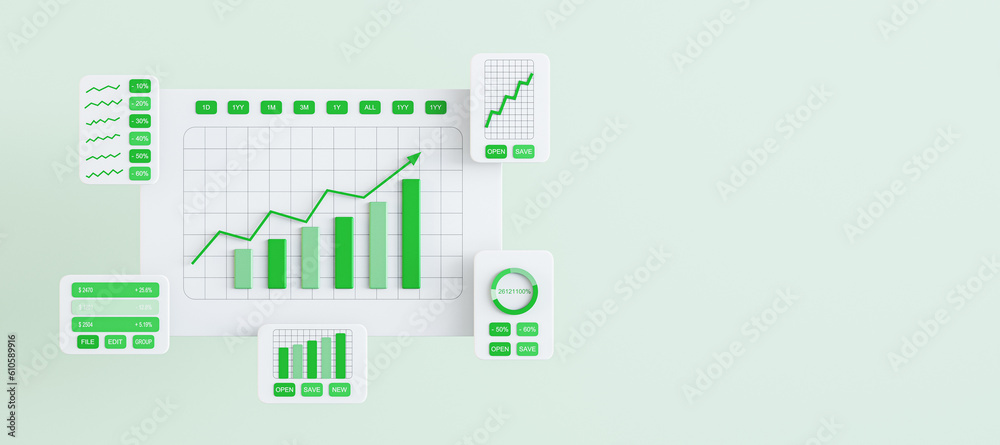 Front view on light green background with place for advertising poster or logo brand and white graph