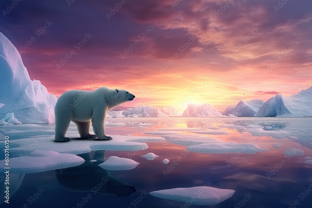 Glacier melting, polar bear homeless