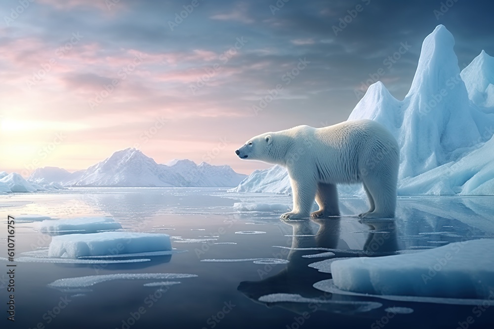 Glacier melting, polar bear homeless