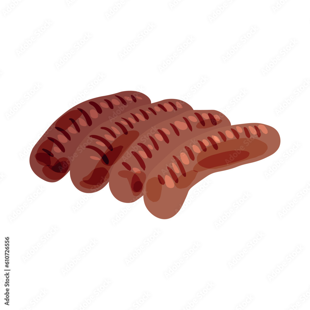 Tasty grilled sausages on white background