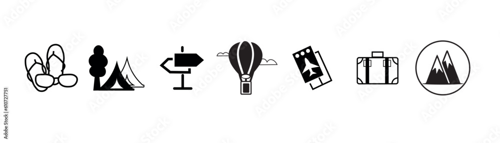 Set of travel icons on white background