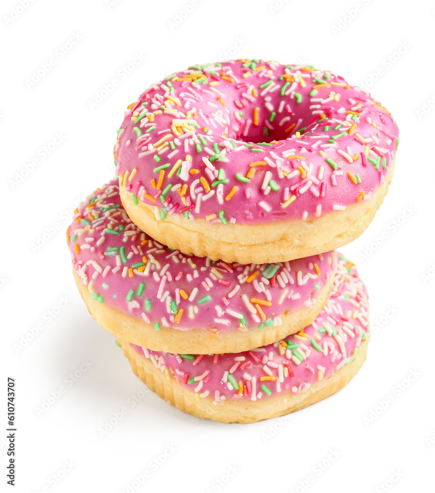 Sweet donuts on white background