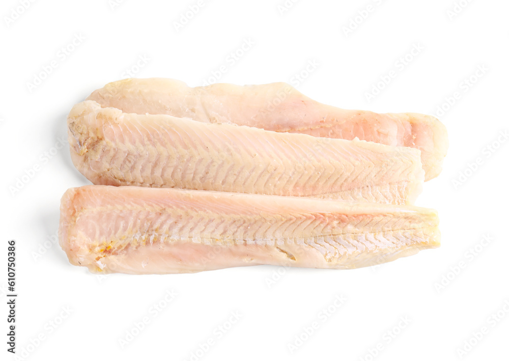 Raw codfish fillet isolated on white background