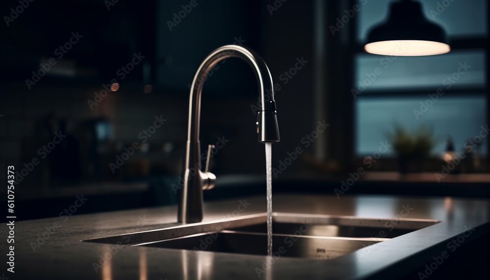 Modern domestic kitchen with stainless steel sink and chrome faucet generated by AI