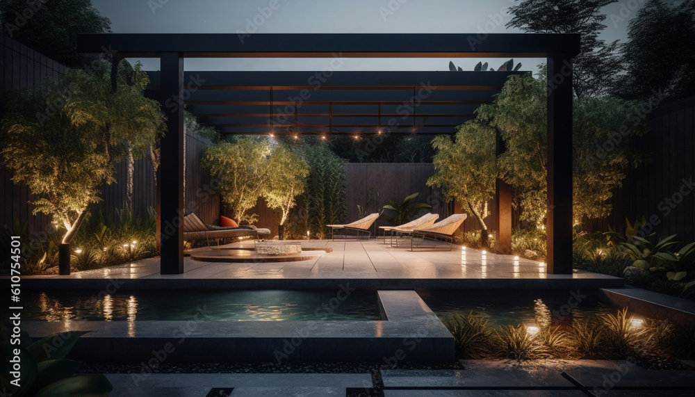 luxury dusk with pool and elegant design generated by AI