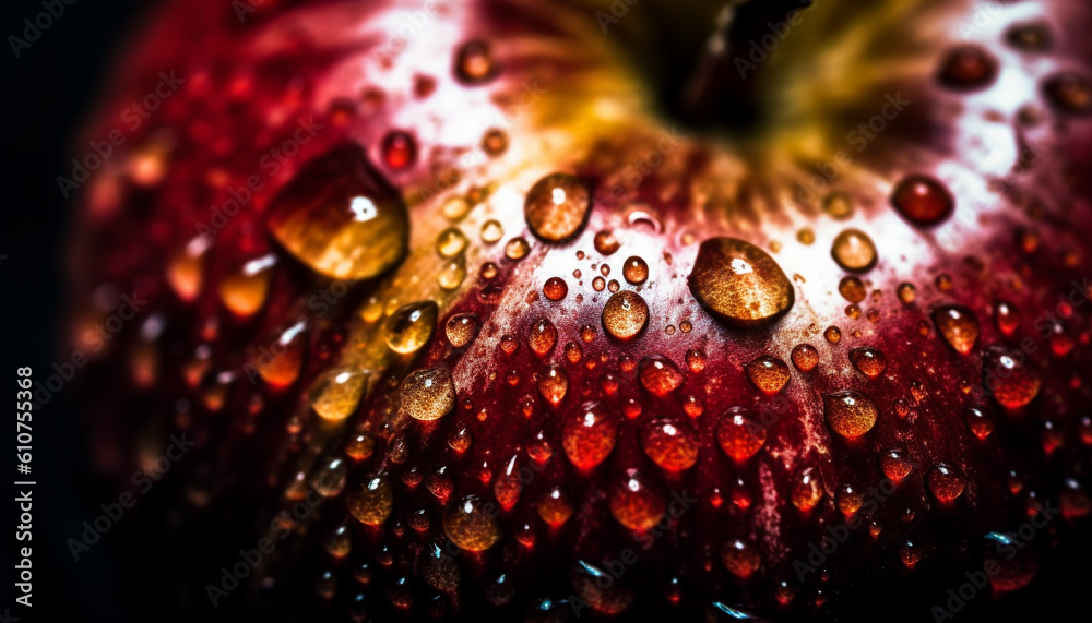 Ripe fruit glistens with dew, reflecting vibrant autumn nature generated by AI