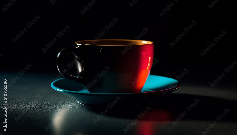 Hot steam rises from frothy cappuccino on black table background generated by AI