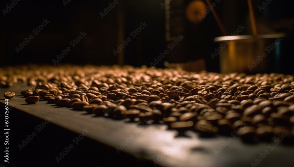 Freshly ground coffee bean in a scented coffee shop indoors generated by AI