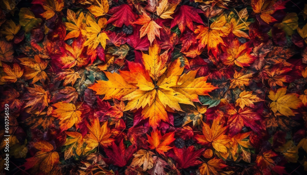 Vibrant autumn foliage decorates forest backdrop with multi colored leaves generated by AI