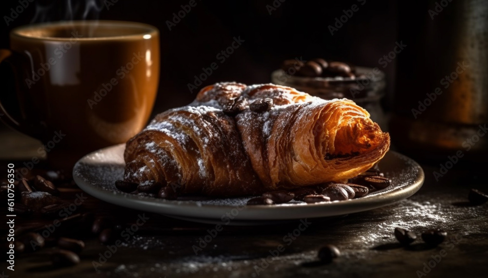 French gourmet meal fresh croissant, baked brioche, and sweet bun generated by AI