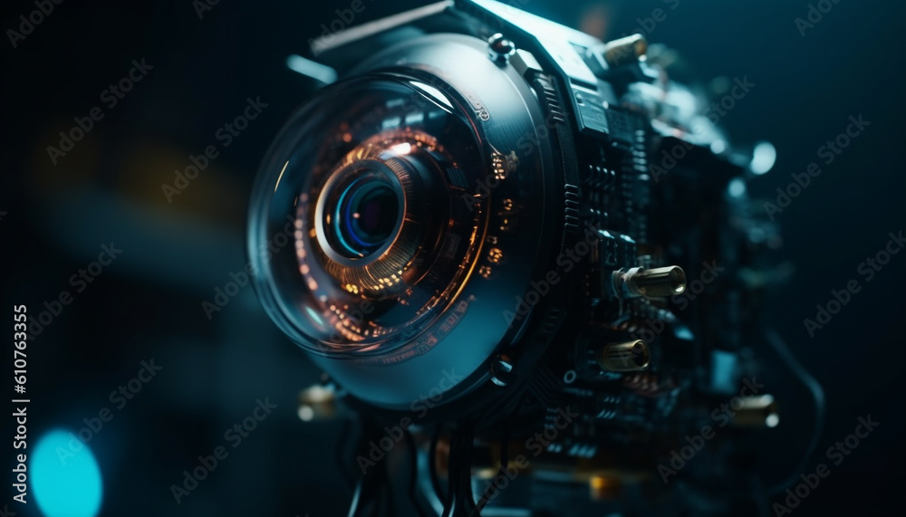 Professional photographer captures close up of shiny chrome machinery indoors generated by AI