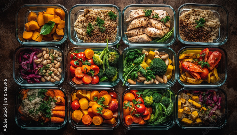 Healthy salad meal with fresh vegetables and multi colored ingredients generated by AI