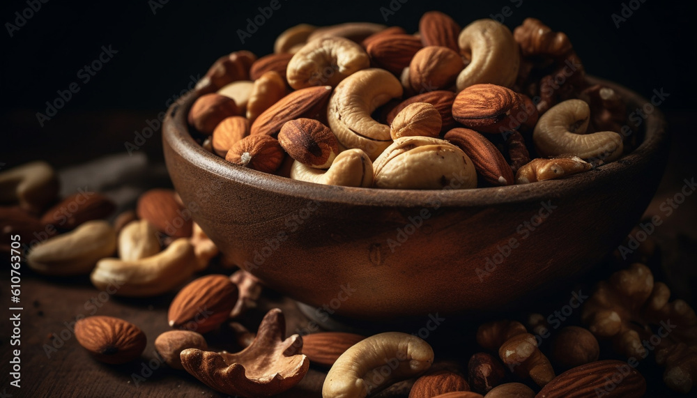 Organic nut bowl almond, cashew, pecan, hazelnut, walnut variation generated by AI