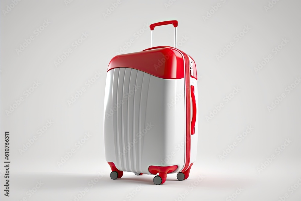 Travelers Luggage in Red and White on Wheels. Generative AI