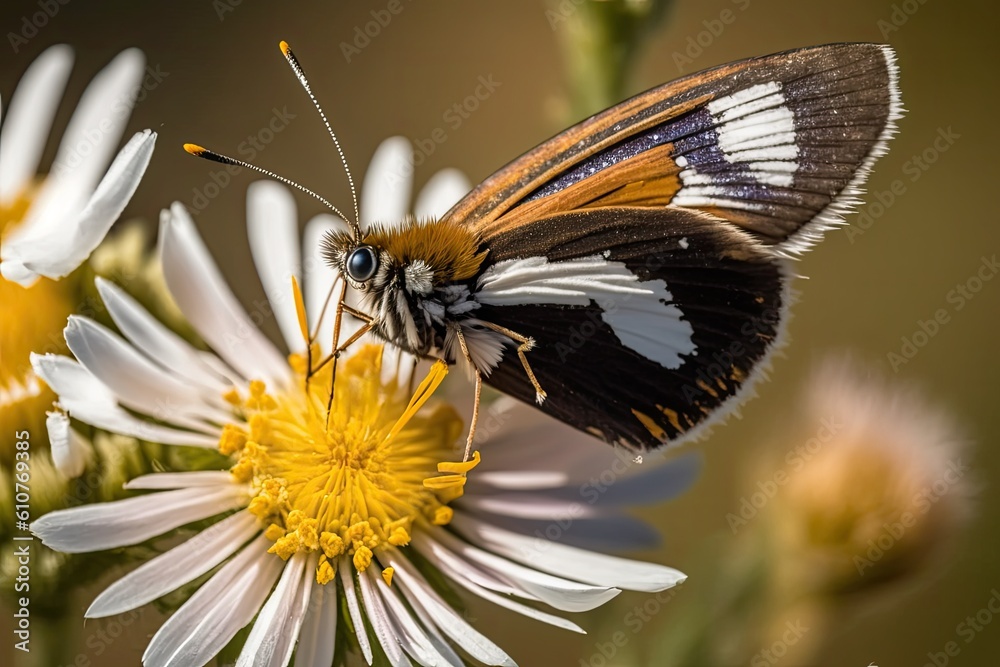 colorful butterfly perched on a vibrant flower. Generative AI