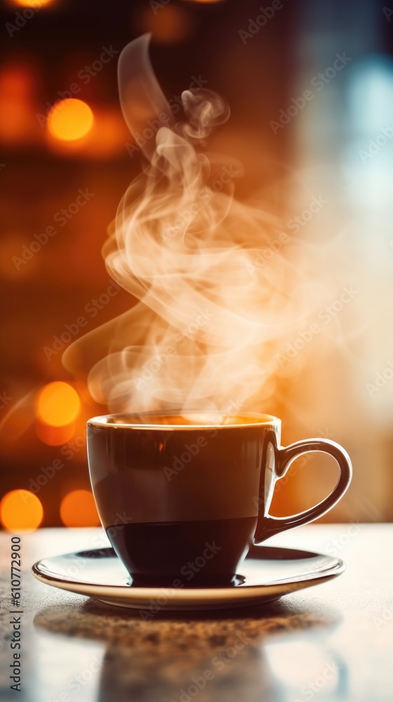 Cup of coffee on natural background. Illustration AI Generative.