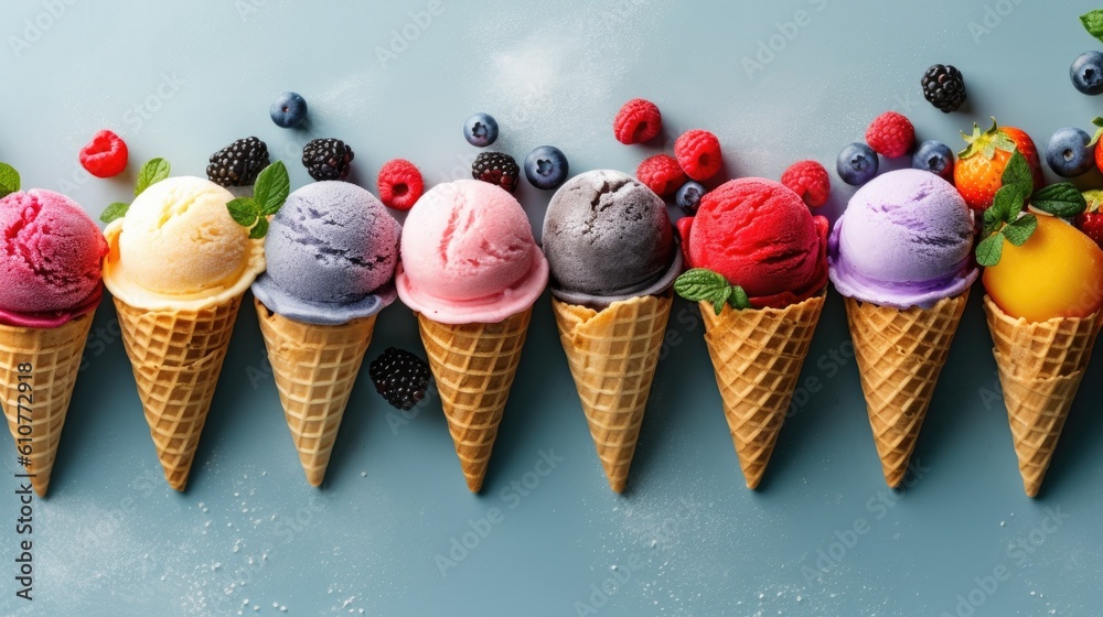 Various of ice cream. Illustration AI Generative.