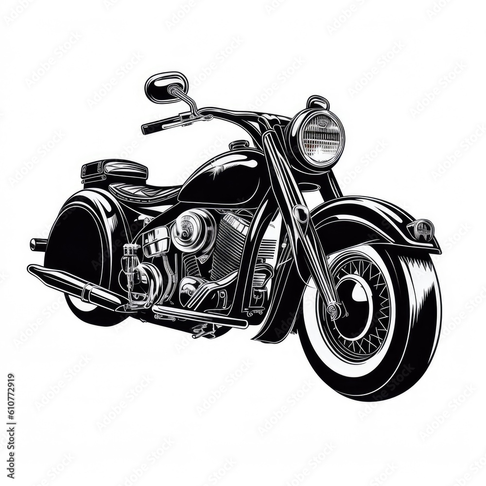 Retro black motorcycle. Illustration AI Generative.