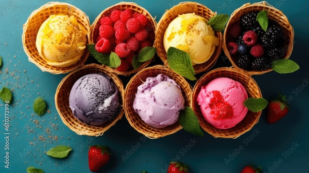 Various of ice cream. Illustration AI Generative.