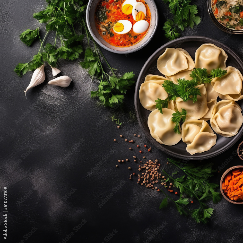 Traditional russian dumplings. Illustration AI Generative.