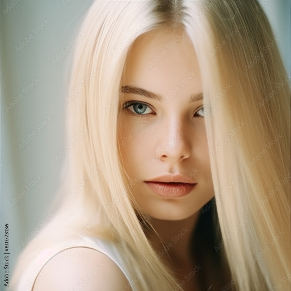 Blond hair beautiful model. Illustration AI Generative.