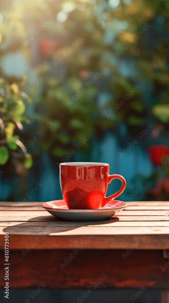 Cup of coffee on natural background. Illustration AI Generative.