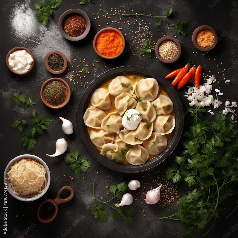 Traditional russian dumplings. Illustration AI Generative.