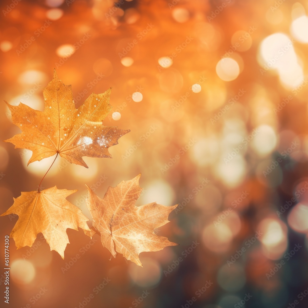 Orange leaves fall background. Illustration AI Generative.