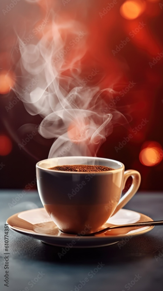 Cup of coffee on natural background. Illustration AI Generative.