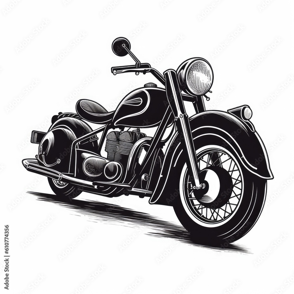 Retro black motorcycle. Illustration AI Generative.