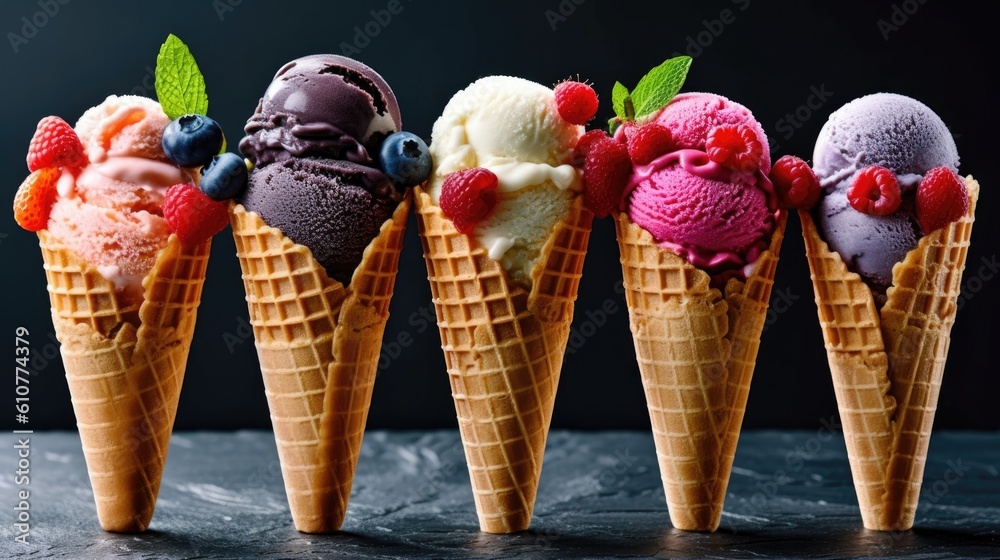 Various of ice cream. Illustration AI Generative.