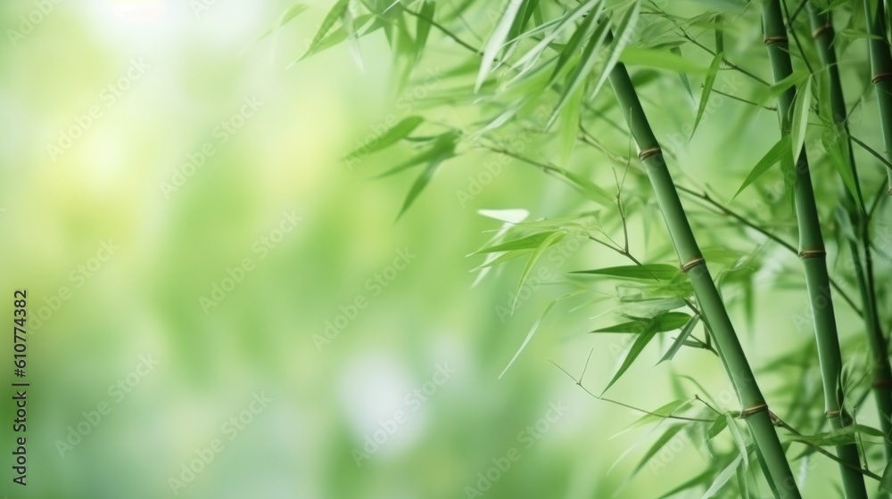 Green natural background with bamboo. Illustration AI Generative.