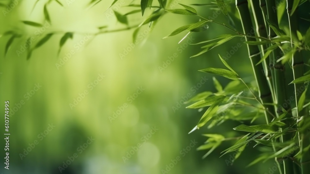 Green natural background with bamboo. Illustration AI Generative.