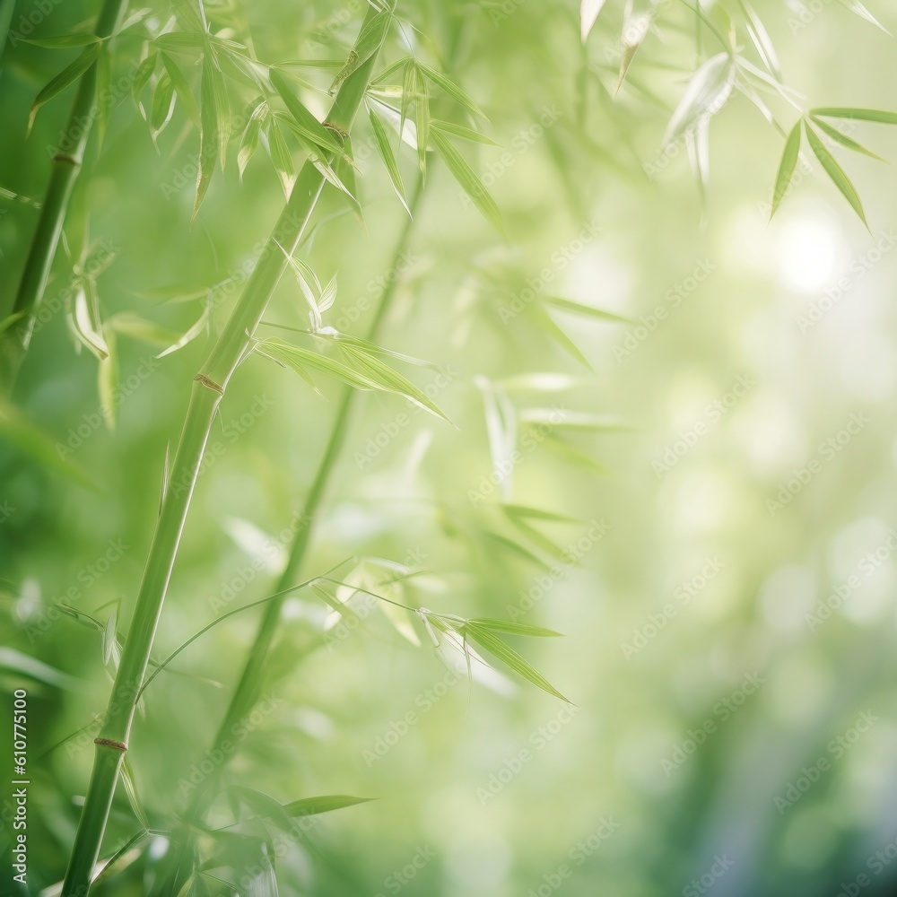 Green natural background with bamboo. Illustration AI Generative.