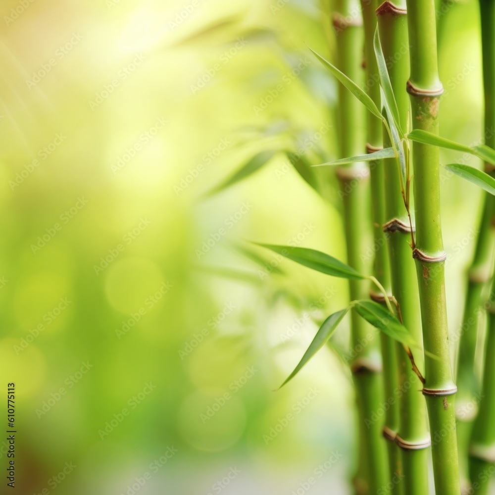 Green natural background with bamboo. Illustration AI Generative.