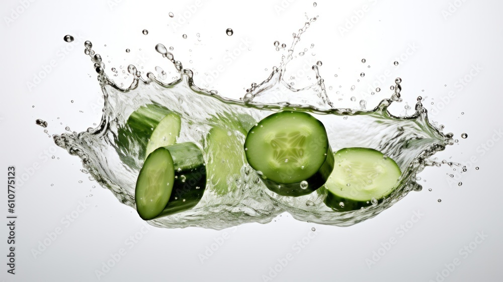 Cucumber in water. Illustration AI Generative.