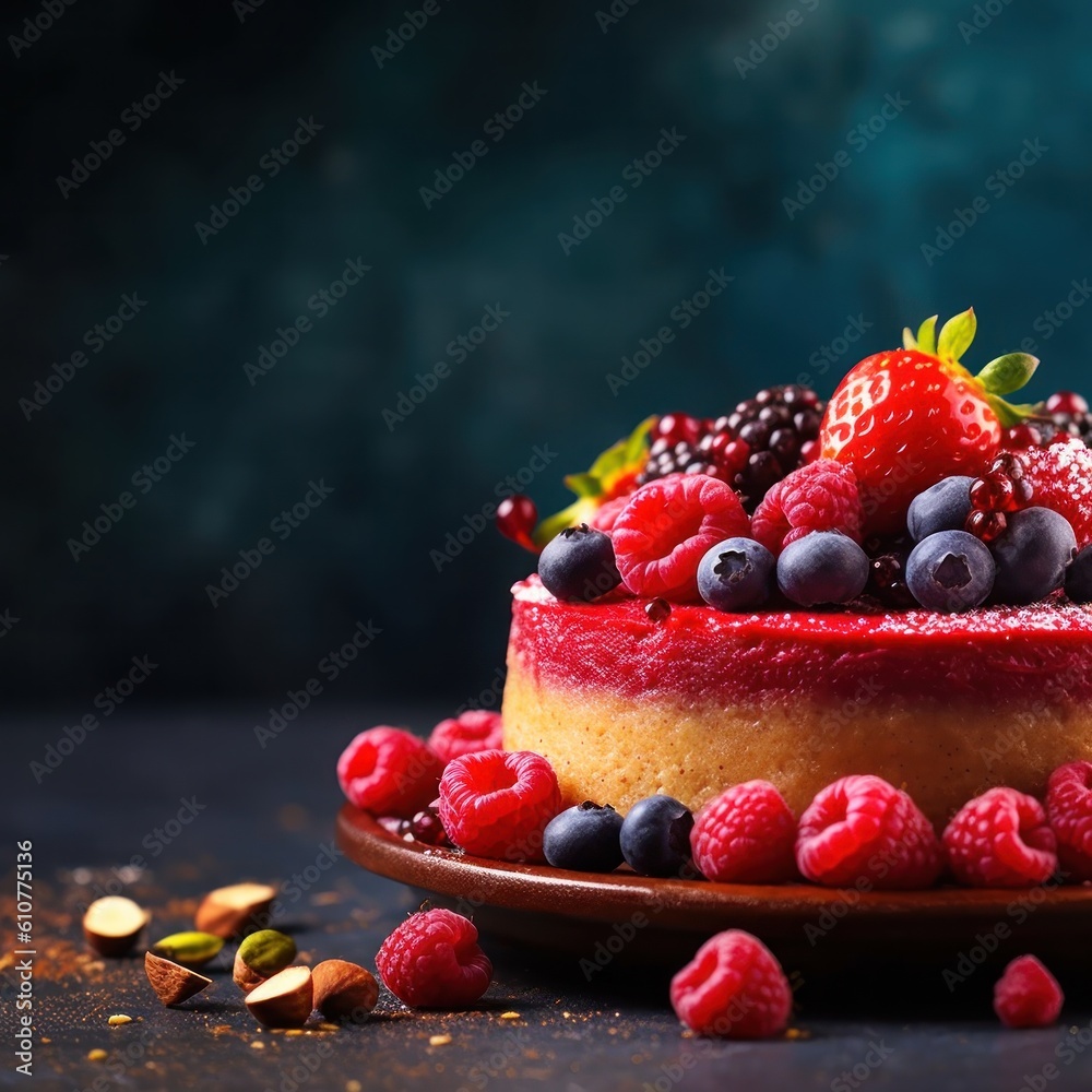 Raspberry cake. Illustration AI Generative.